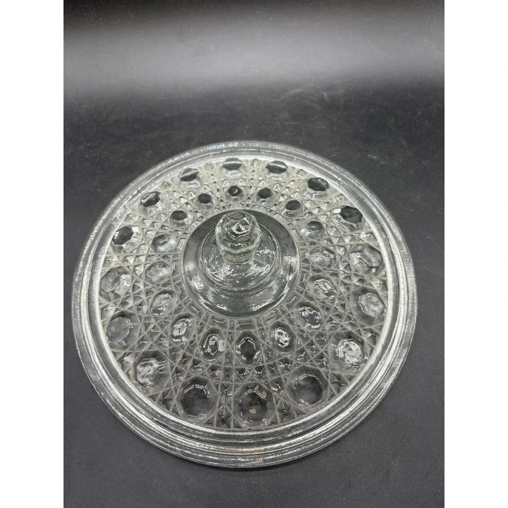 Vintage Clear Pressed Glass Thousand‎ Eye Candy Dish with Lid Round Compote
